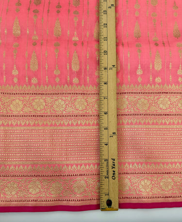 Banarasi Katan Pure Silk Saree | Bright Salmon Pink | Gold Zari | Handwoven | Silk Mark Certified | Ships from California